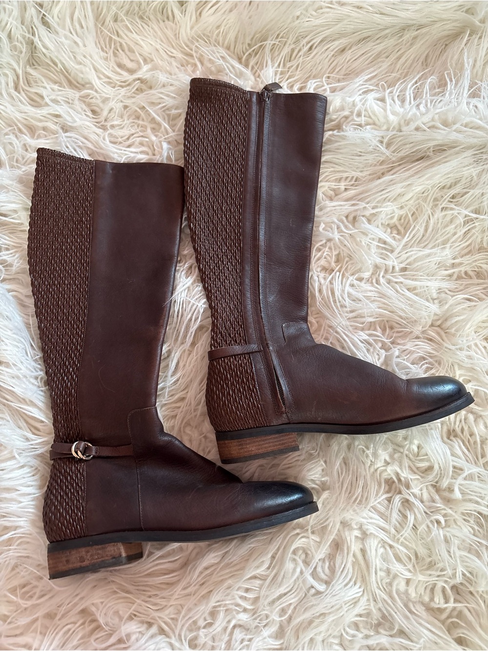 Cole Haan Woven Leather Tall Riding Boots Brown 6.5
